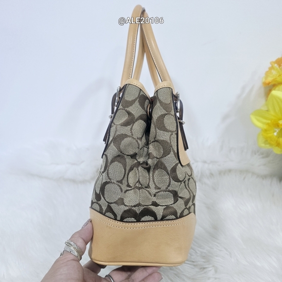 Coach #6366 Elegant Tan and Brown Designer Satchel Bag. - Picture 6 of 12